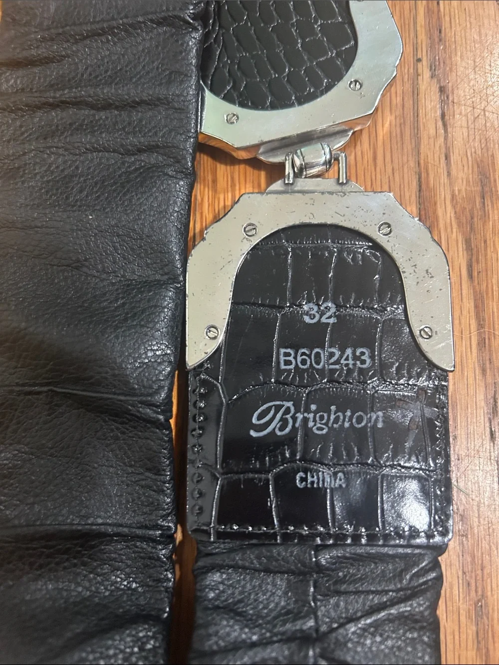 Brighton Black Leather Stretch Belt with Silver Accent Buckles